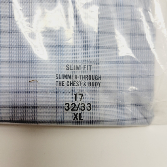 Calvin Klein STEEL+ Slim-Fit Non-Iron Stretch Blue Check Dress Shirt 17 32/33 XL - Picture 5 of 14